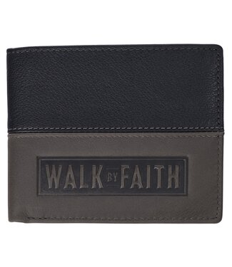 Christian Art Gifts Walk by Faith Black and Gray Full Grain Leather Wallet - 2 Corinthians 5:7 | 真皮皮革錢包