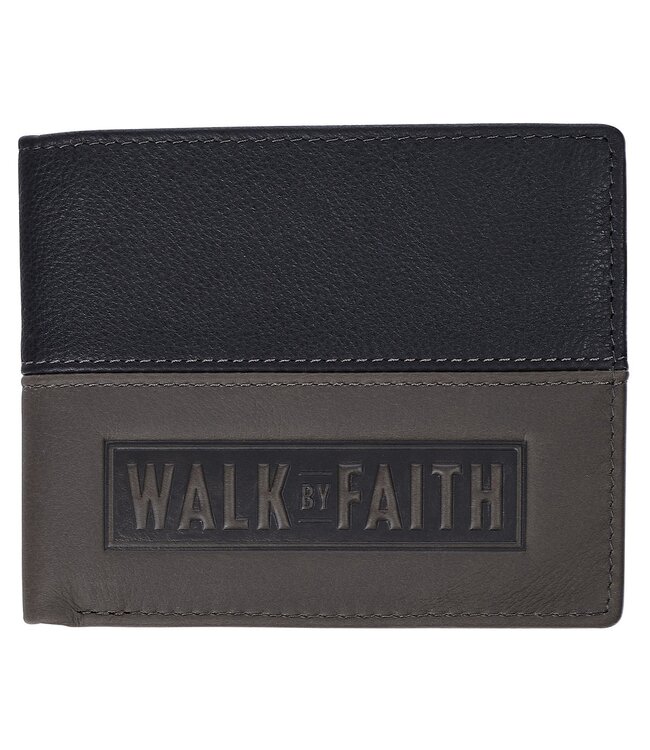 Walk by Faith Black and Gray Full Grain Leather Wallet - 2 Corinthians 5:7 | 真皮皮革錢包