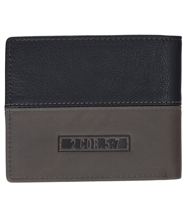 Walk by Faith Black and Gray Full Grain Leather Wallet - 2 Corinthians 5:7 | 真皮皮革錢包
