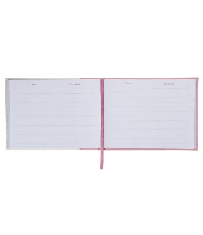 Pink Floral Mr. & Mrs. Medium Faux Leather Wedding Guest Book - 1 John 4:19 | 仿皮婚禮嘉賓留言簿