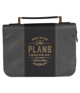 Christian Art Gifts The Plans Black and Charcoal Faux Leather Classic Bible Cover - Jeremiah 29:11  | 仿皮拉鏈聖經套