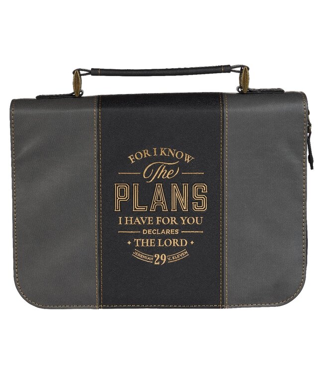 The Plans Black and Charcoal Faux Leather Classic Bible Cover - Jeremiah 29:11 | 仿皮拉鏈聖經套