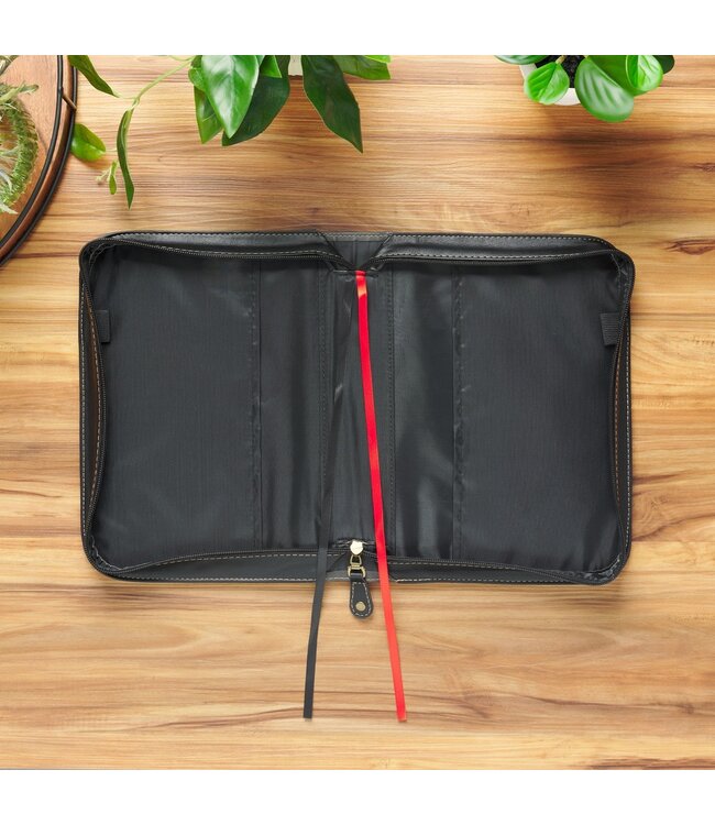 The Plans Black and Charcoal Faux Leather Classic Bible Cover - Jeremiah 29:11 | 仿皮拉鏈聖經套