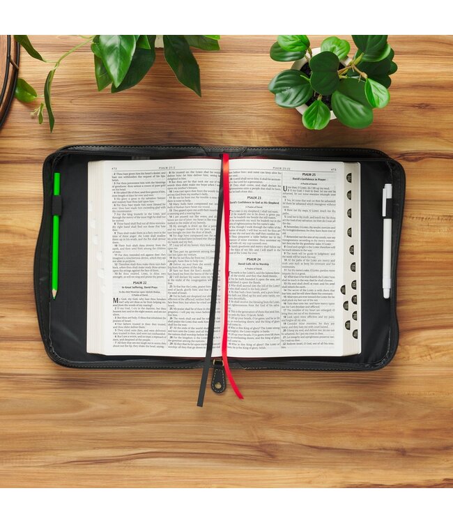 The Plans Black and Charcoal Faux Leather Classic Bible Cover - Jeremiah 29:11 | 仿皮拉鏈聖經套