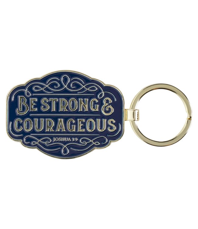 Strong and Courageous Blue Metal Keychain - Joshua 1:9 | 金屬鑰匙扣