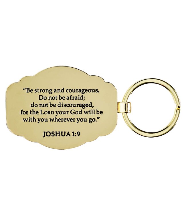 Strong and Courageous Blue Metal Keychain - Joshua 1:9 | 金屬鑰匙扣