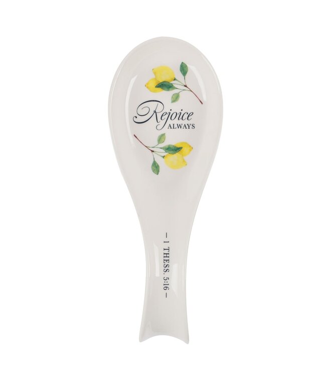 Rejoice Always White Lemon Ceramic Spoon Rest - 1 Thessalonians 5:16 | 陶瓷湯匙托