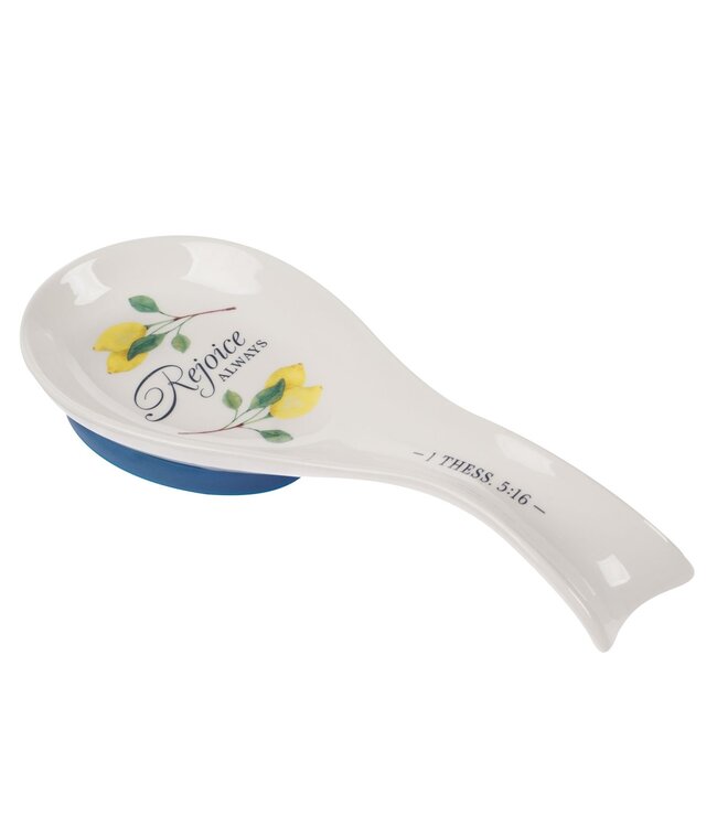 Rejoice Always White Lemon Ceramic Spoon Rest - 1 Thessalonians 5:16 | 陶瓷湯匙托