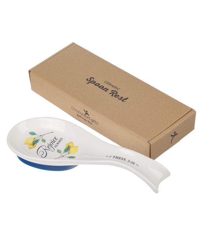 Rejoice Always White Lemon Ceramic Spoon Rest - 1 Thessalonians 5:16 | 陶瓷湯匙托