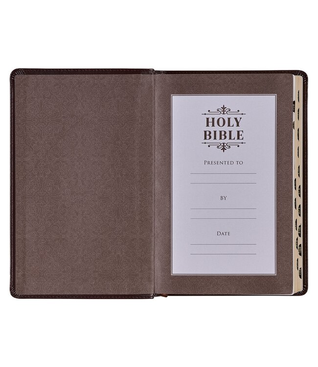 Dark Brown Faux Leather King James Version Deluxe Gift Bible with Thumb Index