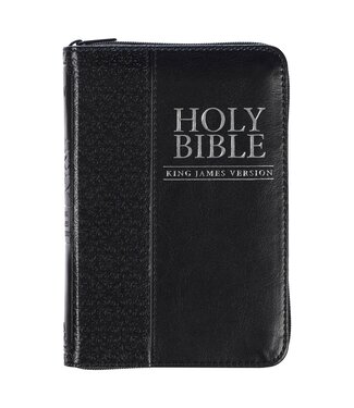 Christian Art Gifts Black Faux Leather King James Version Pocket Bible with Zippered Closure