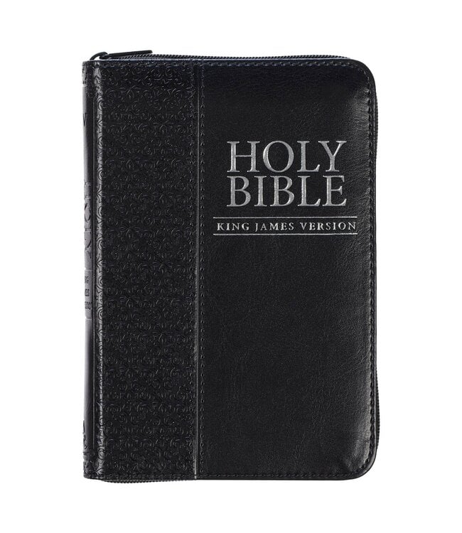Black Faux Leather King James Version Pocket Bible with Zippered Closure