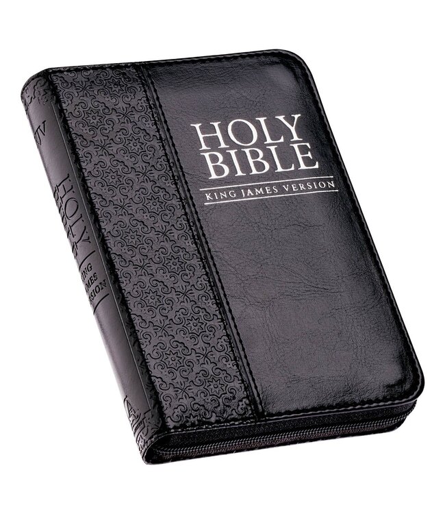 Black Faux Leather King James Version Pocket Bible with Zippered Closure