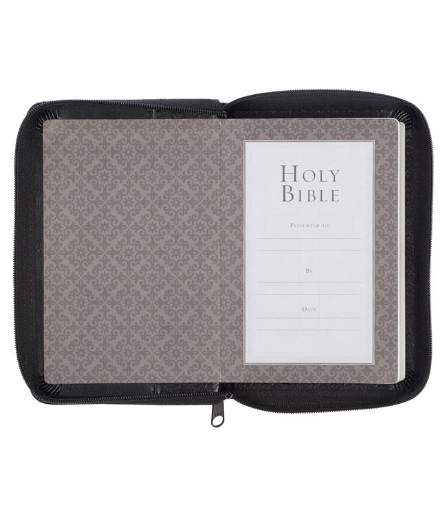 Black Faux Leather King James Version Pocket Bible with Zippered Closure