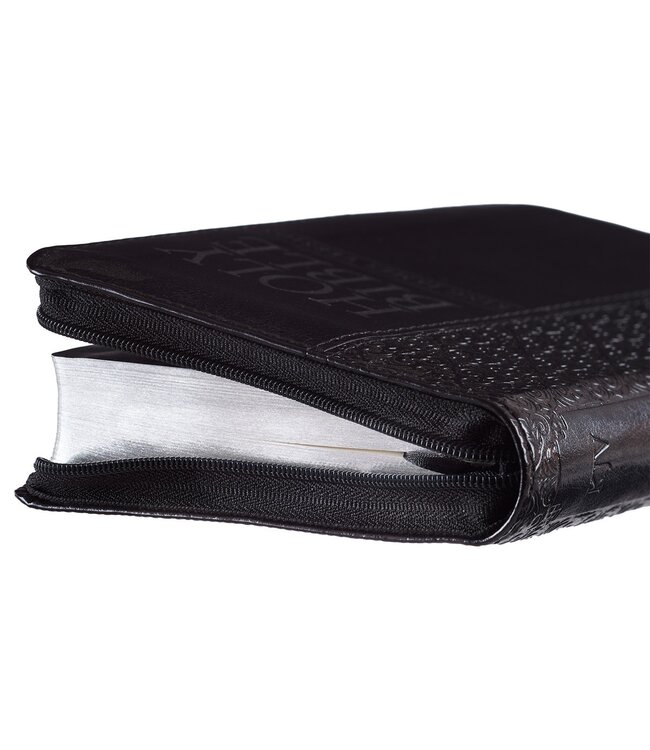 Black Faux Leather King James Version Pocket Bible with Zippered Closure