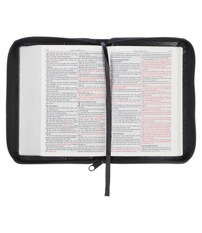 Black Faux Leather King James Version Pocket Bible with Zippered Closure