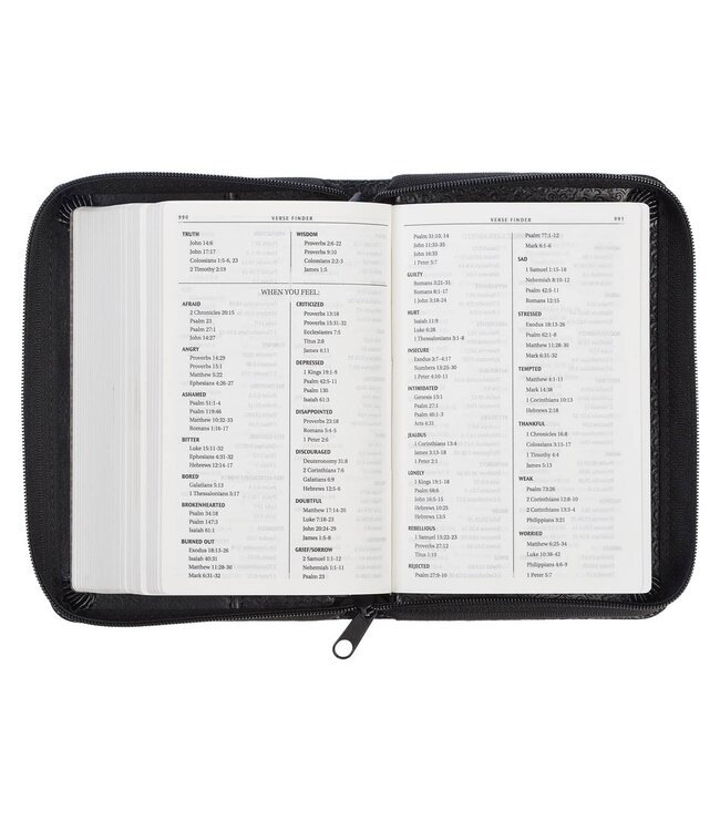 Black Faux Leather King James Version Pocket Bible with Zippered Closure