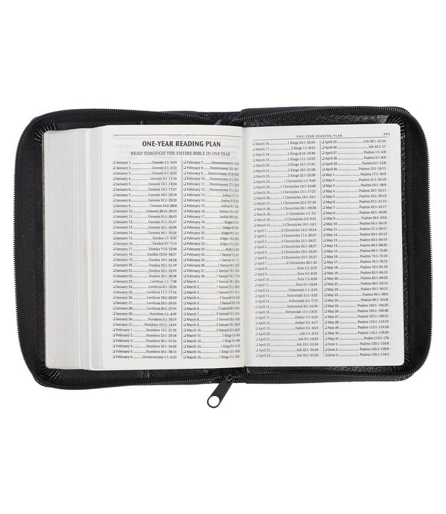 Black Faux Leather King James Version Pocket Bible with Zippered Closure