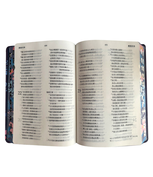 聖經：當代譯本．7系列．彩繪皮面索引（深藍花卉）