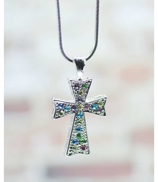Pendant Necklaces - Cross Multi Color Pendant 【吊墜系列】彩色水晶十字架項鍊