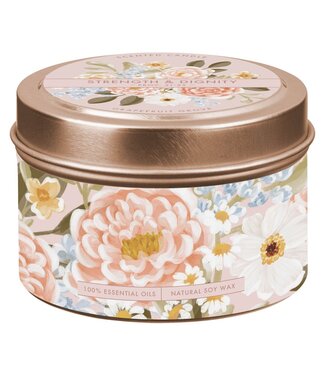 Christian Art Gifts Strength and Dignity Grapefruit Grove Candle in a Tin - Proverbs 31:25 | 罐裝香薰蠟燭 ——西柚味