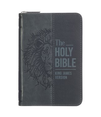 Christian Art Gifts Gray Lion Faux Leather King James Version Pocket Bible with Zipper Closure
