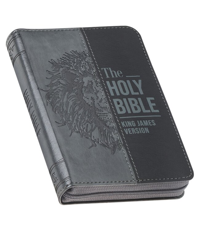 Gray Lion Faux Leather King James Version Pocket Bible with Zipper Closure