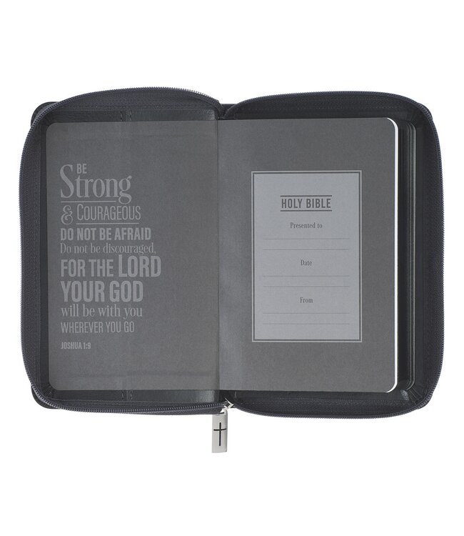 Gray Lion Faux Leather King James Version Pocket Bible with Zipper Closure