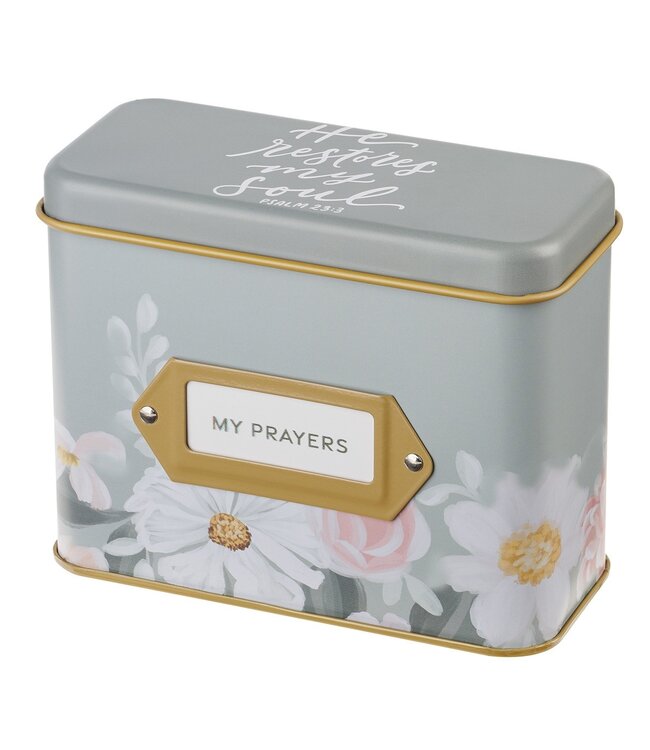 He Restores My Soul Green Floral Garden Prayer Cards in a Tin - Psalm 23:3 | 祈禱卡（鐵盒裝）
