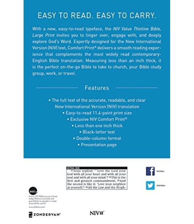 NIV Value Thinline Bible/Large Print (Comfort Print)-Chocolate Leathersoft