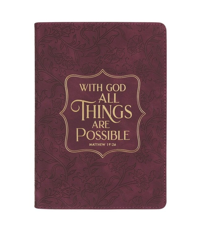 Things Are Possible Burgundy Faux Leather Classic Journal - Matthew 19:26 | 仿皮筆記本