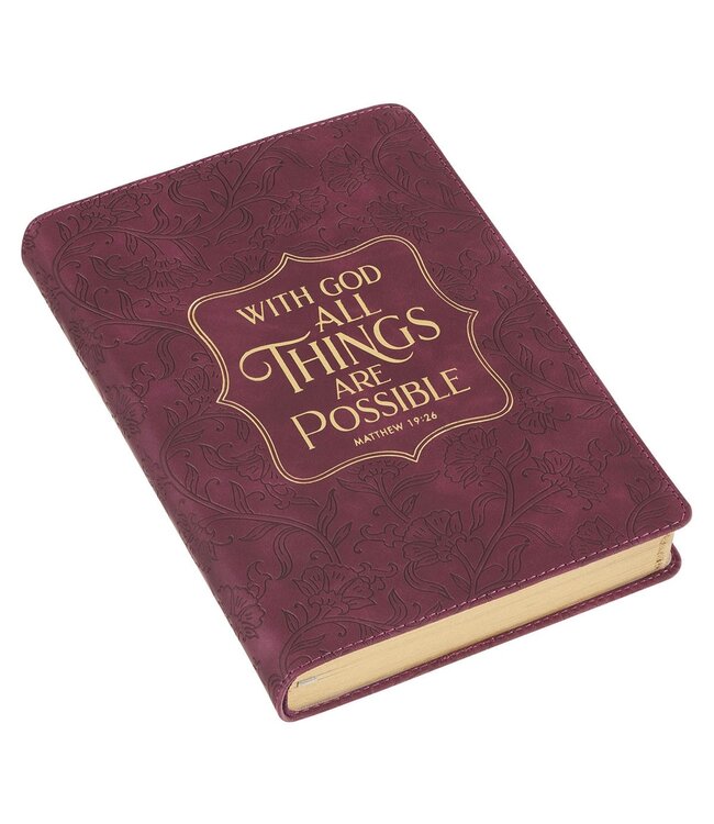 Things Are Possible Burgundy Faux Leather Classic Journal - Matthew 19:26 | 仿皮筆記本
