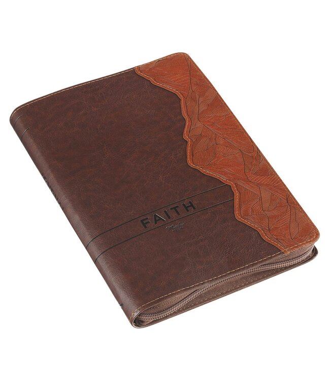 Faith Chestnut Brown Faux Leather Classic Journal with Zipper Closure - Matthew 17:20 | 仿皮拉鍊筆記本