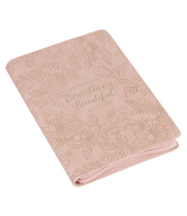 Everything Beautiful Blush Floral Faux Leather Journal with Zipper Closure - Ecclesiastes 3:11 | 仿皮拉鍊筆記本