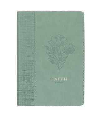 Christian Art Gifts Faith Teal Floral Faux Leather Classic Journal - 2 Corinthians 5:7 | 仿皮筆記本