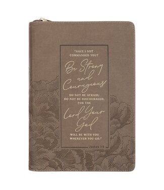 Christian Art Gifts Be Strong and Courageous Ash-brown Faux Leather Journal with Zipper Closure - Joshua 1:9 | 仿皮拉鍊筆記本