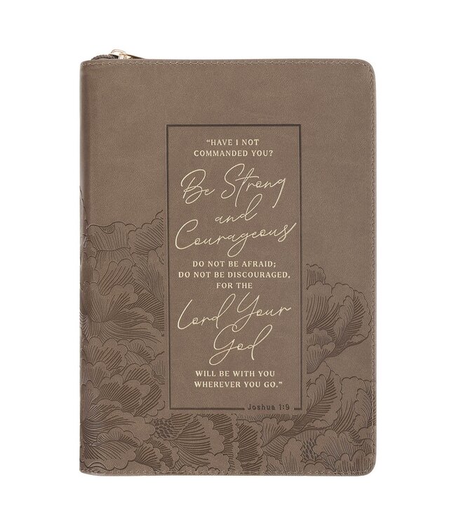 Be Strong and Courageous Ash-brown Faux Leather Journal with Zipper Closure - Joshua 1:9 | 仿皮拉鍊筆記本