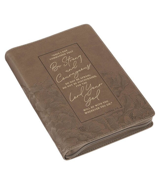 Be Strong and Courageous Ash-brown Faux Leather Journal with Zipper Closure - Joshua 1:9 | 仿皮拉鍊筆記本