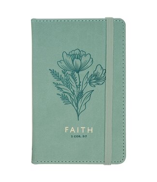 Christian Art Gifts Faith Teal Floral Faux Leather Hardcover Notebook with Elastic Band Closure - 2 Corinthians 5:7 | 仿皮硬面筆記本，附彈性束帶封口