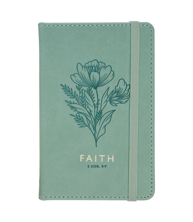 Faith Teal Floral Faux Leather Hardcover Notebook with Elastic Band Closure - 2 Corinthians 5:7 | 仿皮硬面筆記本，附彈性束帶封口