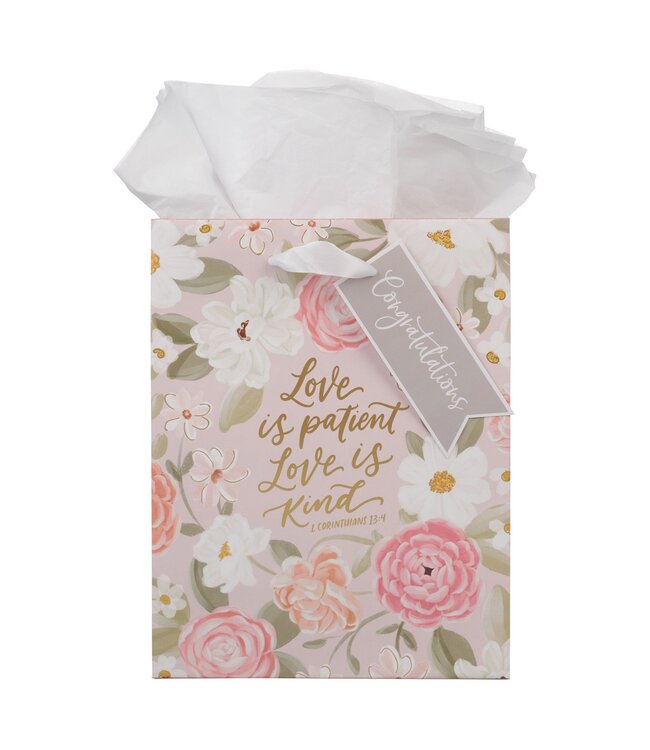 Love is Patient Pink Floral Medium Gift Bag – 1 Corinthians 13:4 | 中型禮物袋