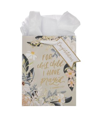Christian Art Gifts For This Child I Have Prayed Tan Floral Medium Gift Bag - 1 Samuel 1:27 | 中型禮物袋