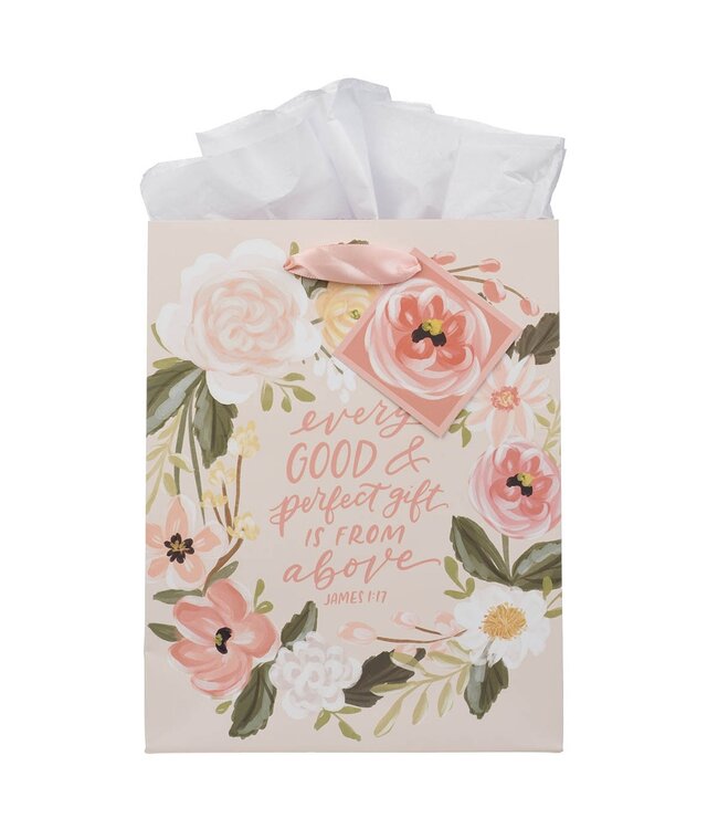 Every Good Gift Peach Floral Medium Gift Bag - James 1:17 | 中型禮物袋