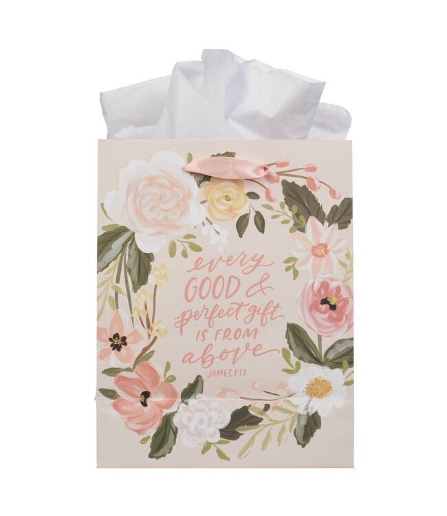 Every Good Gift Peach Floral Medium Gift Bag - James 1:17 | 中型禮物袋