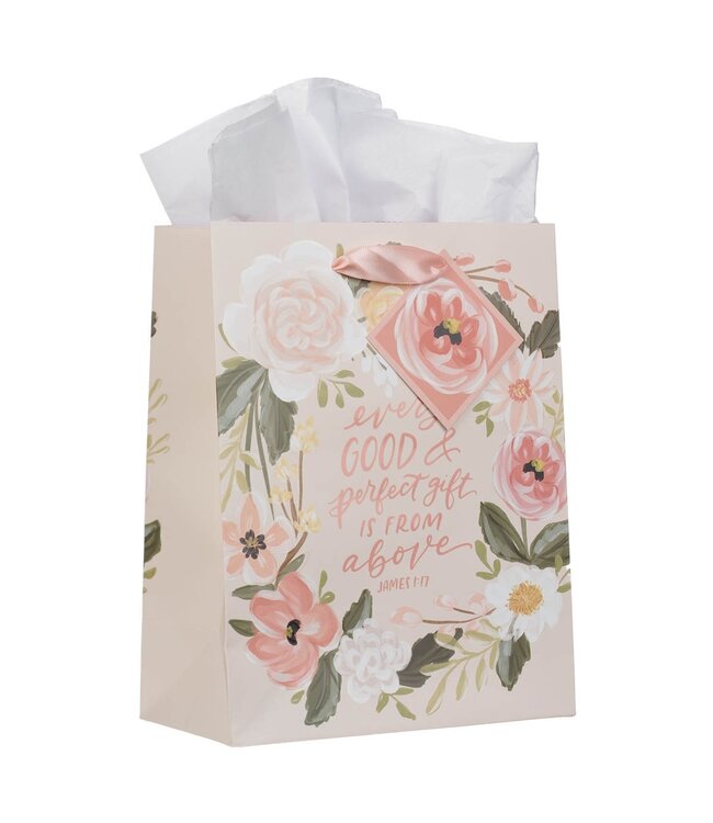 Every Good Gift Peach Floral Medium Gift Bag - James 1:17 | 中型禮物袋