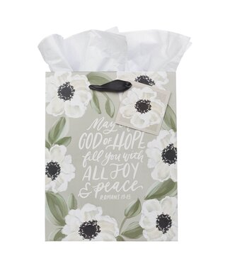 Christian Art Gifts God of Hope Gray Floral Medium Gift Bag - Romans 15:13 | 中型禮物袋