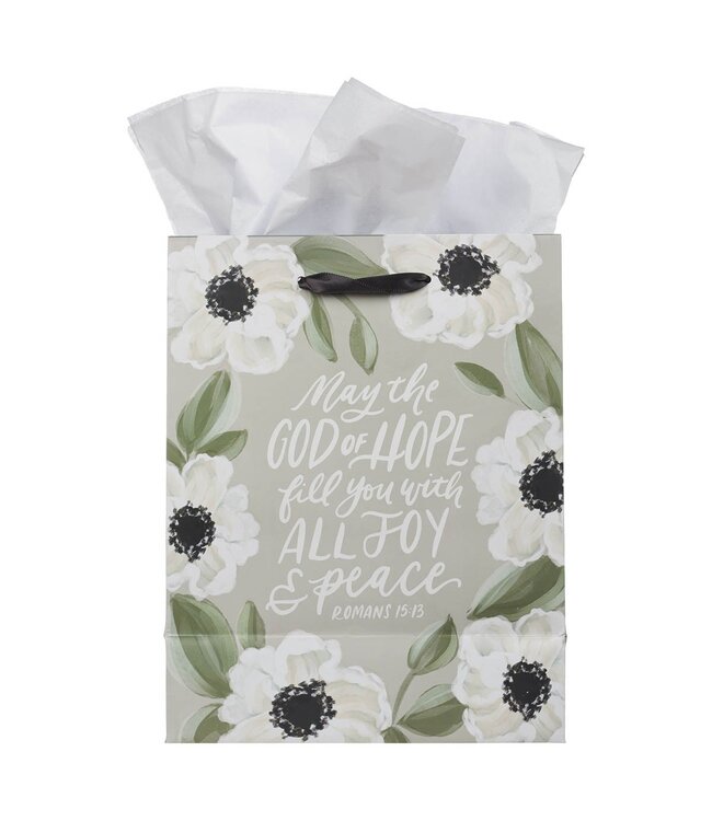God of Hope Gray Floral Medium Gift Bag - Romans 15:13 | 中型禮物袋