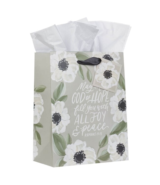 God of Hope Gray Floral Medium Gift Bag - Romans 15:13 | 中型禮物袋