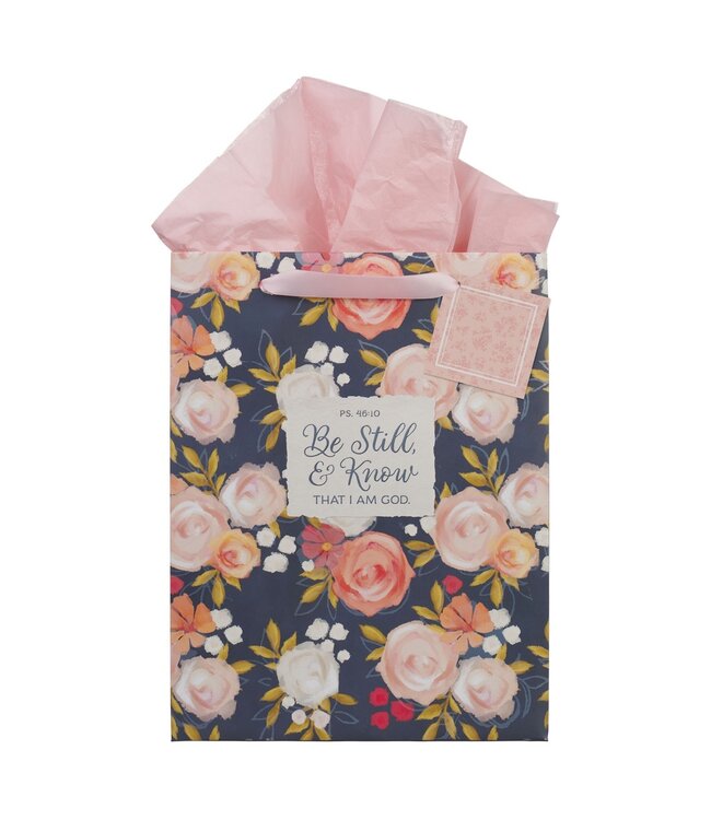 Be Still and Know Painted Peonies Large Portrait Gift Bag - Psalm 46:10 | 大型禮物袋