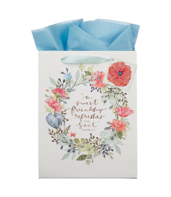 Sweet Friendship Bright Floral Wreath Large Portrait Gift Bag - Proverbs 27:9 | 大型禮物袋